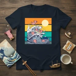 Axolotl Surfing Wave stylish graphic design printed on comfortable cotton t-shirt