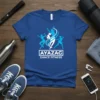 AYAZAG DANCE FITNESS graphic on a blue t-shirt, featuring stylized dancers in motion