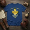 Azzurri di Santa Croce Calcio Storico Fiorentino t-shirt design featuring a lion on a golden cross with Florentine landmarks