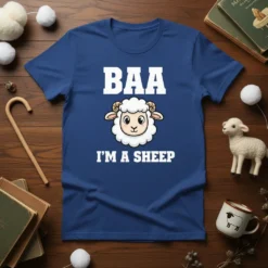 Baa I'm A Sheep t-shirt with a cartoon sheep graphic and bold white text