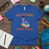 Back to School School is Cool t-shirt with a purple worm wearing glasses and a graduation cap, sitting on a
