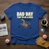 Funny pigeon wearing a helmet and holding an umbrella with text "BAD DAY TEBE TO BE A DOVE" on a
