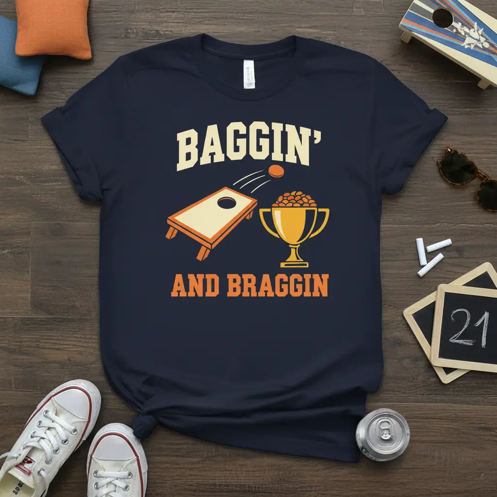 Baggin’ and Braggin’ Cornhole T-Shirt Funny Tailgate Game Gift