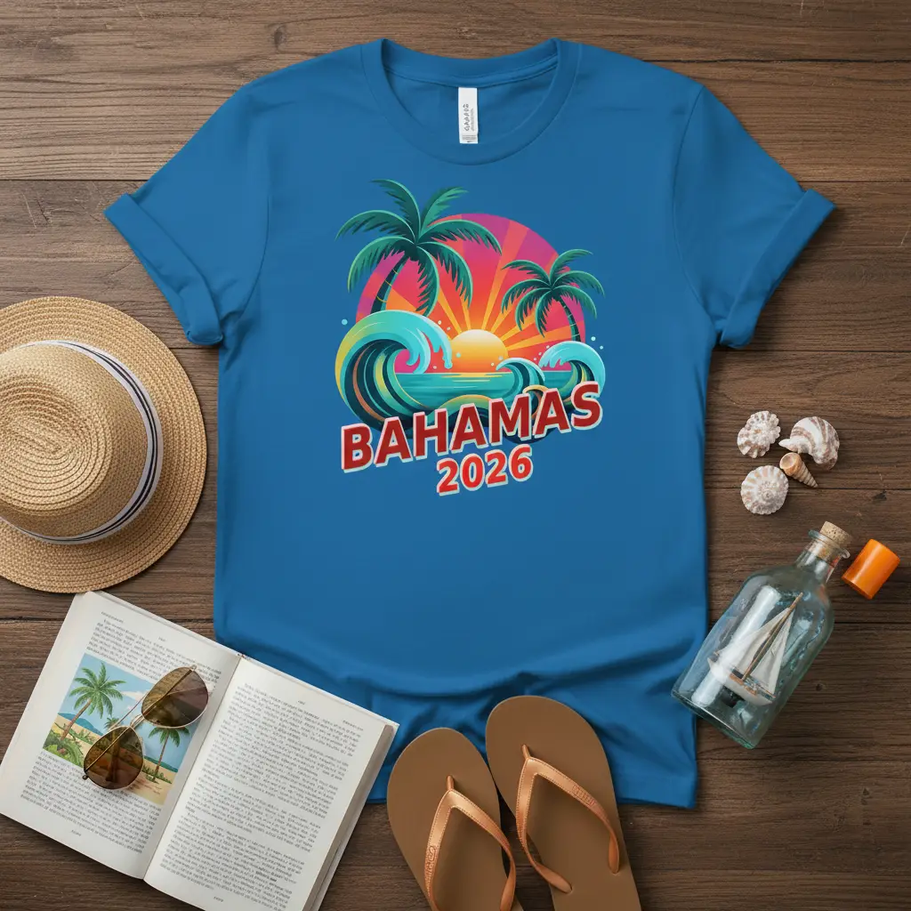 BAHAMAS 2026 vintage design printed on premium quality fabric with eye-catching details