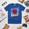 Baka! Japanese Demon Mask T-Shirt with bold red oni face and lightning graphic