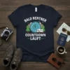 Bald Rentner Countdown Läuft t-shirt with clock, mountains, trees, and camper graphic