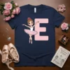 Ballerina Letter E creative graphic design printed on comfortable cotton t-shirt