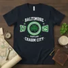 Navy t-shirt with "Baltimore Maryland Charm City" text, shamrock graphic, and numbers 17 and 29