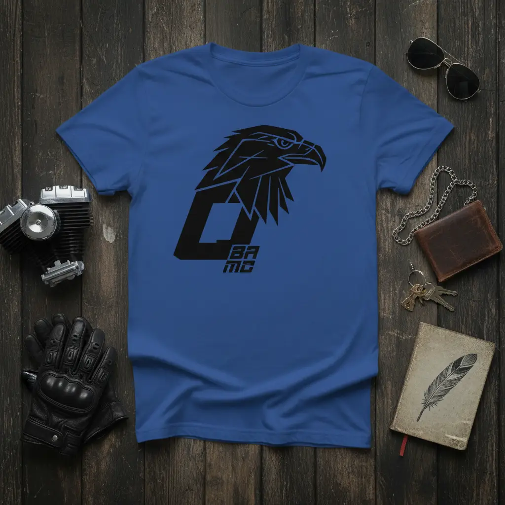 Bold BAMC Eagle Graphic Motorcycle Club T-Shirt with geometric eagle head design