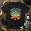 BANANA ROCKERS PEEL THE POWER t-shirt featuring cartoon bananas playing instruments and singing in a retro circular design