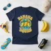 Banana Squad text with cartoon bananas wearing sunglasses giving thumbs up on a navy t-shirt design