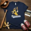 Bananas Baseball T-Shirt featuring a cartoon banana character holding a baseball bat, with the word "Bananas" below
