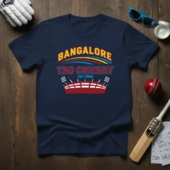 Bangalore T20 Cricket Est. 2008 t-shirt design featuring a stadium graphic and colorful text