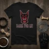 Black t-shirt with "Bark For Me" text and a red and black Doberman head graphic