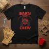 Barn Crew tractor design t-shirt with red text and graphics on a black shirt