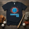 Navy t-shirt featuring a blue baseball graphic with red brick background and text BASEBALL 44