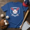 Baseball Forever t-shirt design featuring crossed bats and a baseball inside a shield shape