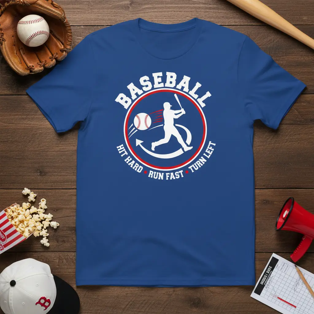 Baseball Hit Hard Run Fast Turn Left T-Shirt Baseball Lover Gift
