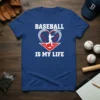 Baseball Is My Life t-shirt design with a heart-shaped baseball and batter graphic
