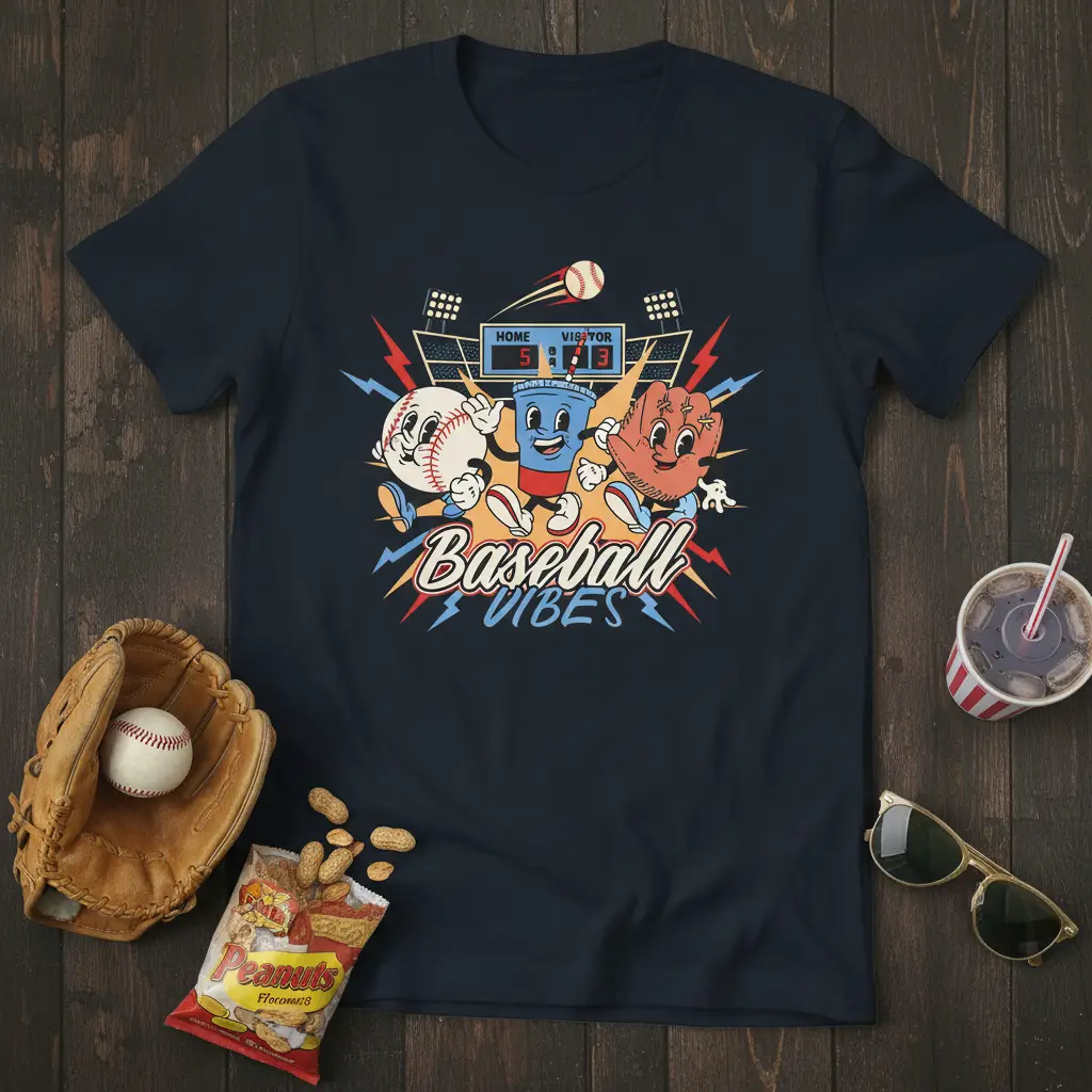 Baseball Vibes Retro Cartoon T-Shirt Fun Game Day Apparel