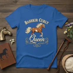 Bashkir Curly Queen t-shirt design featuring a brown horse with a flowing blonde mane and tail