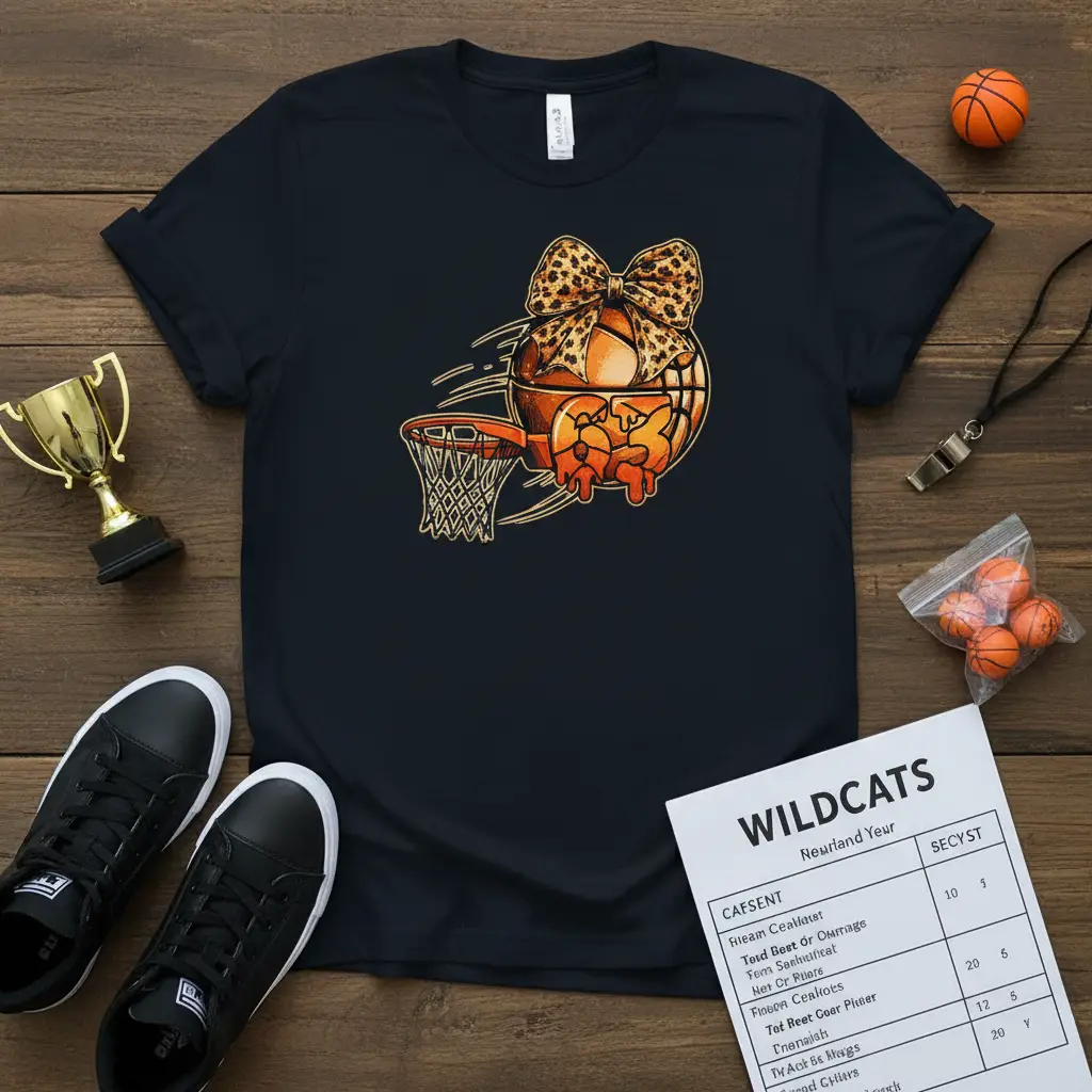Basketball Leopard Bow Dripping T-Shirt Unique Sports Design