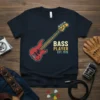 Retro Bass Player Est. 1970 T-Shirt with a red bass guitar graphic and yellow text