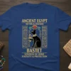 T-shirt featuring black cat ankh symbol and hieroglyphs for BASTET GODDESS OF HOME FERTILITY & PROTECTION