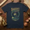 Bastet Protector of Home Goddess of Cats T-Shirt featuring an Egyptian cat goddess design with hieroglyphs and lotus flowers