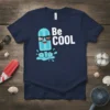 Be COOL ice pop graphic tee with sunglasses and ice cubes, navy blue t-shirt, summer theme