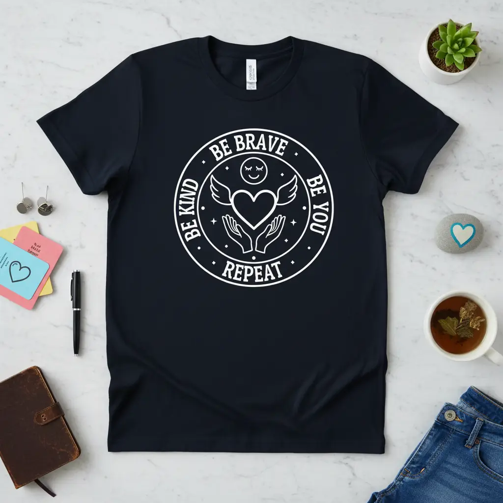 Be Kind Be Brave Be You Repeat T-Shirt Positive Affirmation Gift