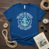 Blue t-shirt with "The Gulf of Mexico Est. 1550 Be Salty And Resist" text, anchor, waves, and sea turtles graphic