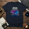 Bear Galaxy T-Shirt design with a bear silhouette filled with colorful nebulae against a mountain backdrop