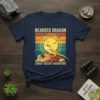 Bearded Dragon Sunset Desert Adventure t-shirt featuring a retro sunset design with a lizard perched on rocks