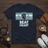 Beat Heart t-shirt design featuring a human heart graphic and EKG line, with bold white text