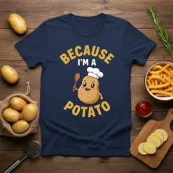 Because I'm a Potato t-shirt with a cute cartoon potato wearing a chef hat and holding a spoon