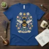 Bee Positive T-Shirt design featuring a bumblebee surrounded by flowers and a motivational quote banner