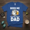 Beer Me I'm Going To Be A Dad T-Shirt featuring a stork carrying a beer and a baby bundle. White