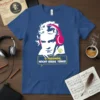 Beethoven wearing headphones with "O Freunde, Nicht Diese Töne!" quote on a blue t-shirt