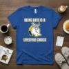 Being Late Is A Lifestyle Choice t-shirt with a sloth on a melting clock, blue shirt