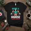 Being a Murse Takes Balls funny t-shirt design featuring a muscular male nurse lifting weights