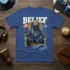 BELIEF ZUNRAH BOY graphic t-shirt featuring a black panther in regal attire with crown and scepter, set against musical notes