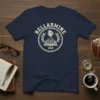 Bellarmine 1850 vintage crest t-shirt design featuring a knight's helmet and open book