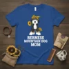 Bernese Mountain Dog Mom t-shirt design with a cute Bernese dog wearing a bandana and holding sunflowers