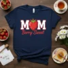 Berry Sweet Mom T-Shirt with a strawberry graphic and red script text, navy blue background