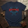 Berserker t-shirt with red text, skull, horns, lightning, and crossed axes graphic