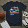 Best Basketball Coach Dad Ever t-shirt design featuring a coach holding a basketball and pointing to a hoop