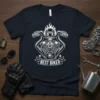 Best Biker t-shirt design with a flaming skull, motorcycle engine, and handlebars graphic