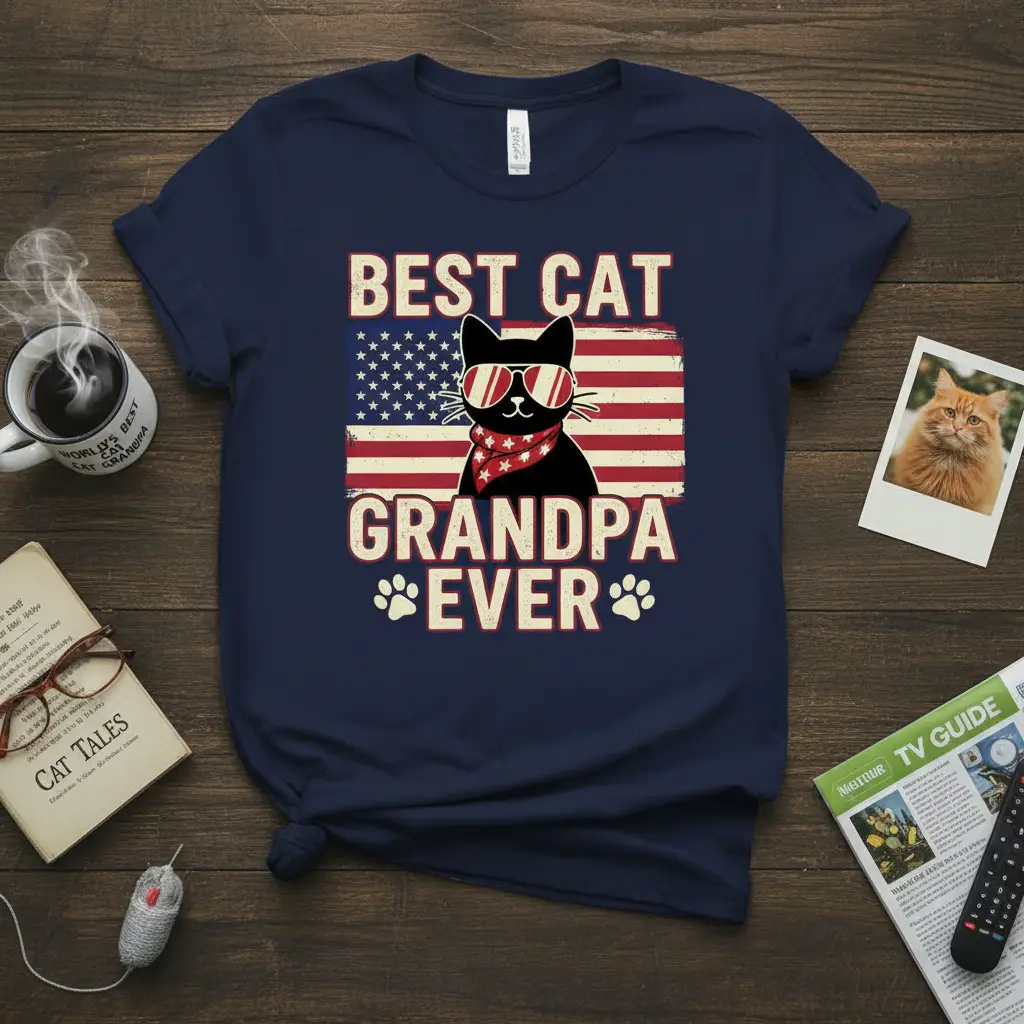 Best Cat Grandpa Ever T-Shirt Patriotic Cat Lover Gift