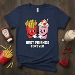 Best Friends Forever t-shirt with cute cartoon french fries and milkshake characters holding hands